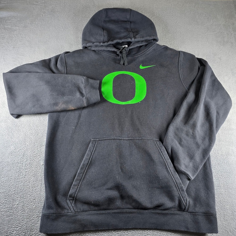 Nike Oregon Ducks Hoodie Mens Large Black Neon Green Swoosh Pullover Sweatshirt
